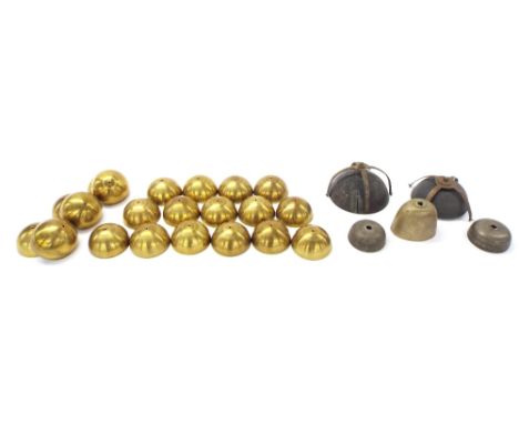 Quantity of bells, including lantern clock bells and strap, also twenty-four new brass bells