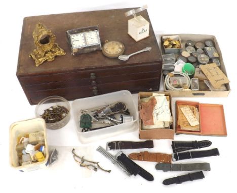 Quantity of various wristwatch and pocket watch parts, including hands, fusee chain, balances etc; together with a small quan