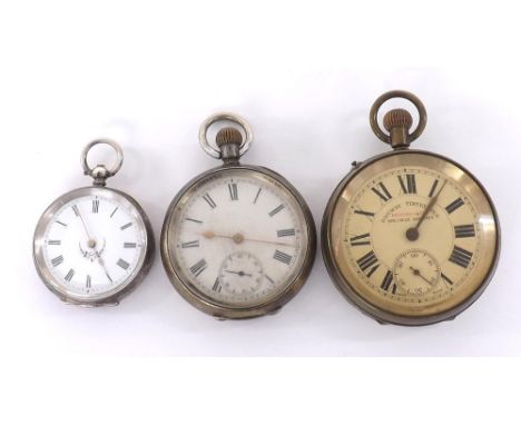 Silver (0.935) cylinder engraved fob watch, 39mm; together with a silver (0.935) S&amp;Co lever engine turned pocket watch, 4