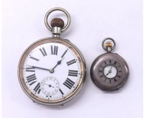 Goliath nickel cased lever pocket watch, unsigned three quarter plate frosted movement with compensated balance and regulator