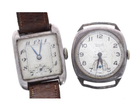 Rotary silver square cased gentleman's wristwatch for repair, 26mm; together with an Everite silver wristwatch for repair, 30