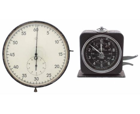 Junghans circa 1930s ten minute/sixty second wall timer,  in an 8" diameter metal case; also a Smiths crackled black finish p