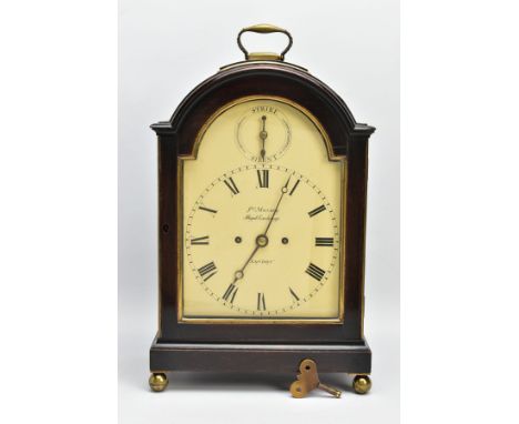 A GEORGE III MAHOGANY AND BRASS CASED TWIN FUSEE EIGHT DAY BRACKET CLOCK BY JAMES MURRAY, the domed top with hinged carrying 