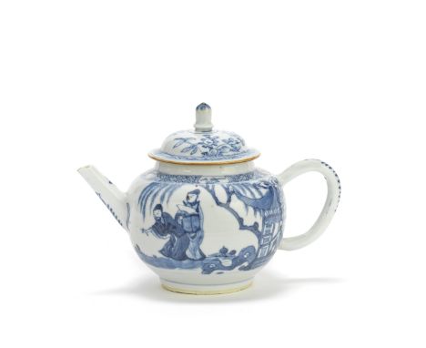 A BLUE AND WHITE TEAPOT AND ASSOCIATED COVERKangxiThe domed cover with acorn-shaped finial painted with flowers issuing from 