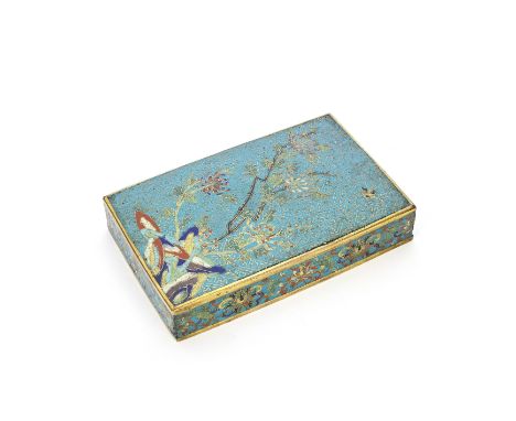 A CLOISONNÉ-ENAMEL RECTANGULAR BOX COVER AND COPPER-ALLOY BOXThe cover QianlongThe cover decorated with variegated chrysanthe