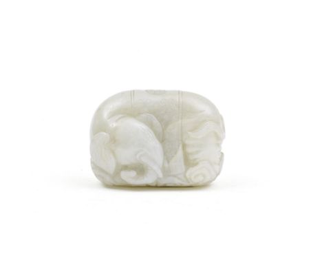 A PALE JADE CARVING OF AN ELEPHANT18th/19th centuryModelled with the head turned to the left, a saddle blanket draped across 