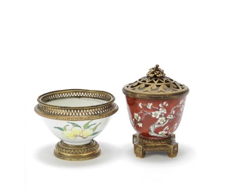 A FAMILLE ROSE 'SANDUO' BOWL AND AN ENAMELLED 'PRUNUS' BOWLThe porcelain, 18th and 19th centuriesThe first delicately painted