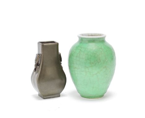 A SMALL APPLE-GREEN 'LANGYAO' JAR AND A TEADUST-GLAZED SQUARE PEAR-SHAPED VASE, HUQing Dynasty, the green langyao jar KangxiT