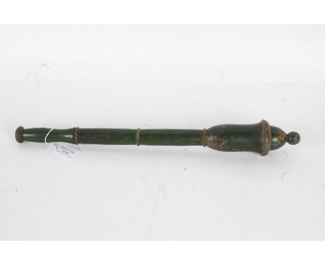 19th Century turned and green painted tipstaff, 46cm high