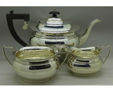 A three piece silver tea service, Birmingham 1941, 964g, 31oz