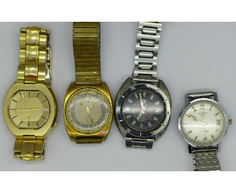 Four gentleman's wristwatches comprising Roamer Mustang electronic, Bulova Accutron, Rotary Avenger and Lanco automatic