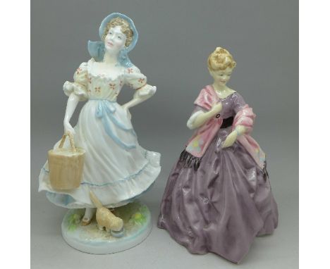 Two Royal Worcester figures, The Milkmaid and 3629 First Dance, modelled by F. Doughty, a/f