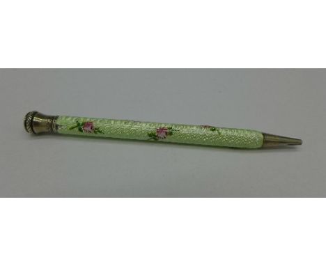 A silver and guilloche enamel pencil