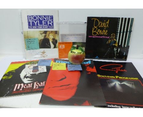A signed Bonnie Tyler programme with concert ticket, three rock programmes with tickets, Meatloaf, Gillan and Whitesnake and 
