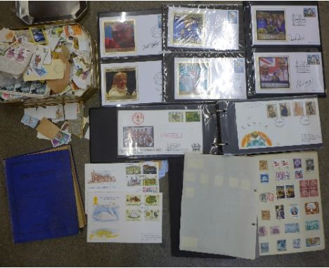 A collection of stamp first day covers including some signed, Olympic 2006, Mr. Churchill's grandson, etc., and other stamps 