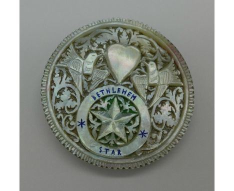 A silver and mother of pearl Lustig Gering Jerusalem compact, marked 833