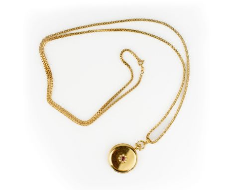 Chopard Taschenuhr mit Uhrenkettewohl 1980er Jahre, Handaufzug, Gehäuse 750 Gelbgold, punziert, mit zentralem Rubin-Cabochon 