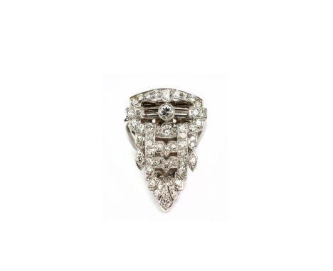 Clipbrosche mit AnhängeröseArt déco, Österreich, Wien, 1925-1930, ehemals Doppelclip, 585 Weißgold, punziert, mit Kontrollste
