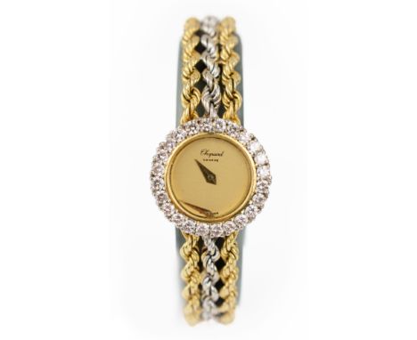 Chopard Damenarmbanduhr 1980er Jahre, Automatik, Gehäuse 750 Gelb-/Weißgold, punziert, Lünette umlaufend besetzt mit 24 Brill