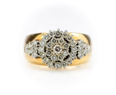 Damenring585 Gelb-/Weißgold, punziert, mit 37 Brillanten, gesamt ca. 1,15 ct, J-K, vs, Ringdurchmesser 19 mm, Gewicht ca. 12,
