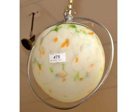 An Art Deco marbled glass and chrome, small pendant light fitting. 