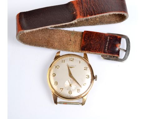 A Longines 1960's gentleman's gold cased wristwatch with manual movement, arabic numerals and subsidiary seconds dial, the ba
