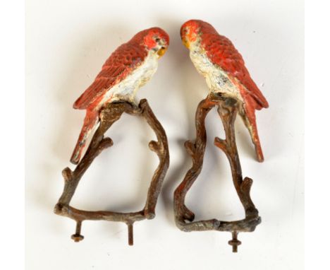 Beaded light fittings, a pair of cold painted white metal budgarigars etc