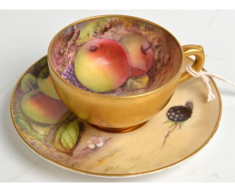 A Royal Worcester small cup and saucer, fruit painted, the cup signed 'Lockyer', the saucer 'Austin'. Condition Report: This 