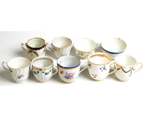A small collection of 18th century English coffee cups, including Worcester, Caughley, Chelsea/Derby examples. (9) Condition 