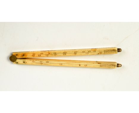 A pair of Georgian square ivory and brass twelve inch dividers with scales to all four sides the ends with removable points.