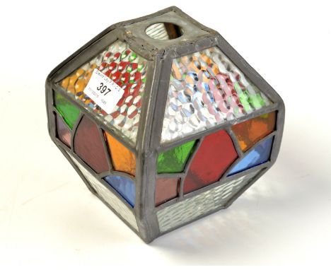 A pendant leaded coloured hall lantern.