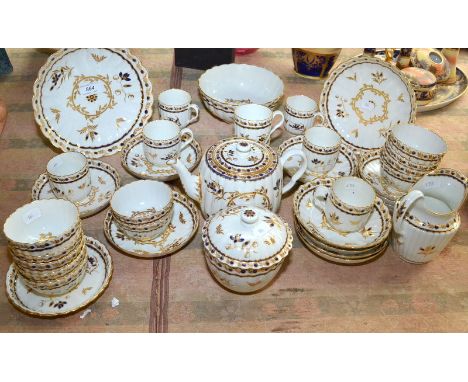 A Flight Worcester part tea set. Circa 1780. Comprising tea pot, sucrier with lid, milk jug, slop bowl, two cake plates, 12 t