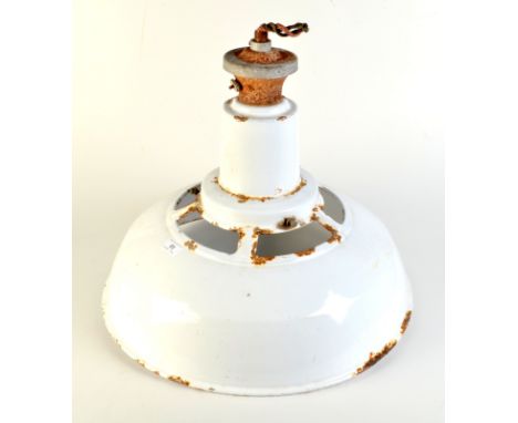A large white enamel industrial pendant light shade.