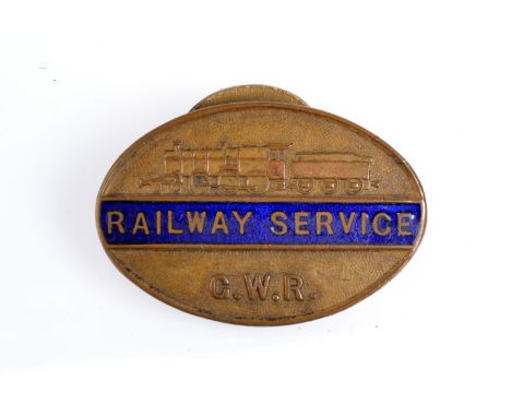 A rare G.W.R. oval copper Second World War exemption from conscription badge, inscribed in blue enamel Railway Service, made 