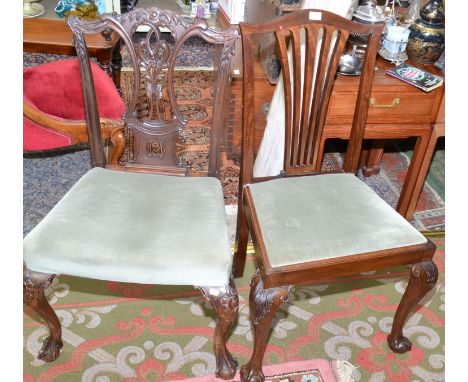 Three carved mahogany chairs in Chippendale style together with a fourth mahogany chair.