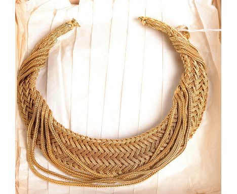 A Christian Dior woven gilt metal necklace, original box.  Condition Report: Excellent condition. No stamped marks, but origi