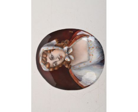 A Limoges style enamelled oval portrait signed Gamet.