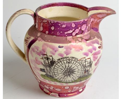 A Sunderland lustre shipping jug, with mariners compass to reverse, height 19cm. 