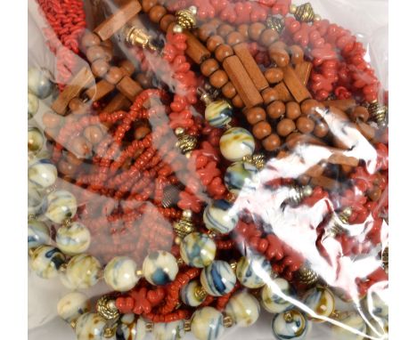 Three faux coral necklaces etc.