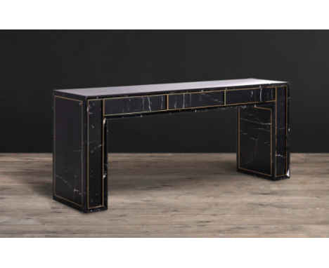 A COLOSSEUM CONSOLE TABLE, MARBLE BLACK POLISHED &amp; SHINY BRASS 180 X 45CM 1 BOX (199 X 63 X 105)CM (WEIGHT 195KG) - RRP £