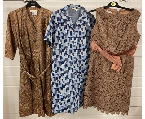 3 vintage knee length dresses to include 1950's and 1960's day dresses. Comprising: Dumarsel, Dorothy Ward and Blanes. 