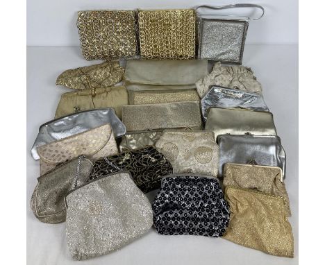 A box of 21 assorted vintage evening, clutch &amp; shoulder bags in metallic tones. 