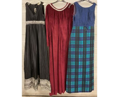 3 vintage 1960's full length evening dresses - 2 sleeveless &amp; 1 long sleeved. To include Berkertex and Jean Veron. 