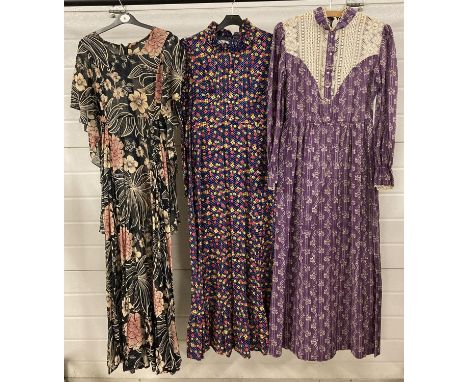 3 vintage 1970's maxi dresses with floral prints - 2 sleeved &amp; an angel sleeved. To include Dolly Rockers and Aristes. 