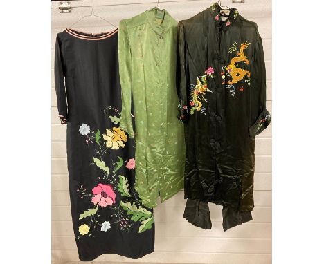 A vintage Oriental style long dress together with 2 Oriental long jackets with embroidered detail. 