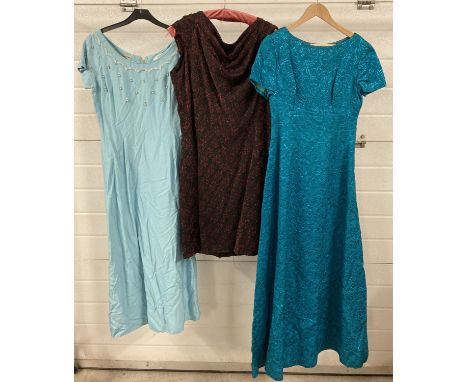 3 vintage 1960's evening dresses -2 full length and 1 knee length. To include Eastex. 