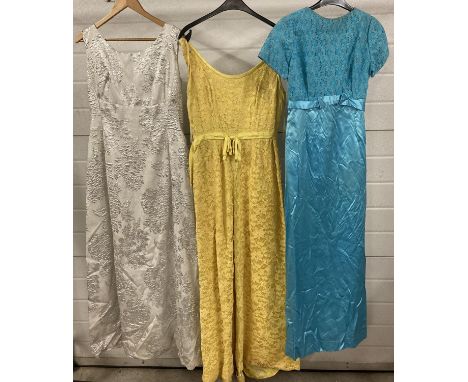 3 vintage 1950's full length evening dresses - 2 sleeveless &amp; 1 short sleeved. 2 with lace detail. To include Blanes and 