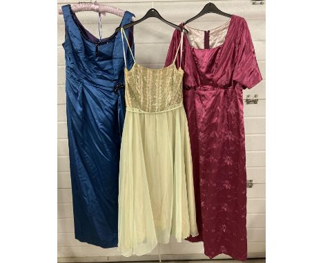 3 vintage full length evening dresses, 2 with sequin and bead detail. To include Evenings by Ceremonia. 