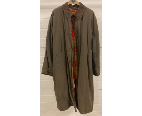 Vintage Charles Le Golf Khaki green mac with a brown suede leather collar. 