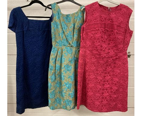 3 vintage 1960's short length cocktail dresses, 1 with metallic thread detail. Comprising: Frank Usher, Blanes and Byroter. 